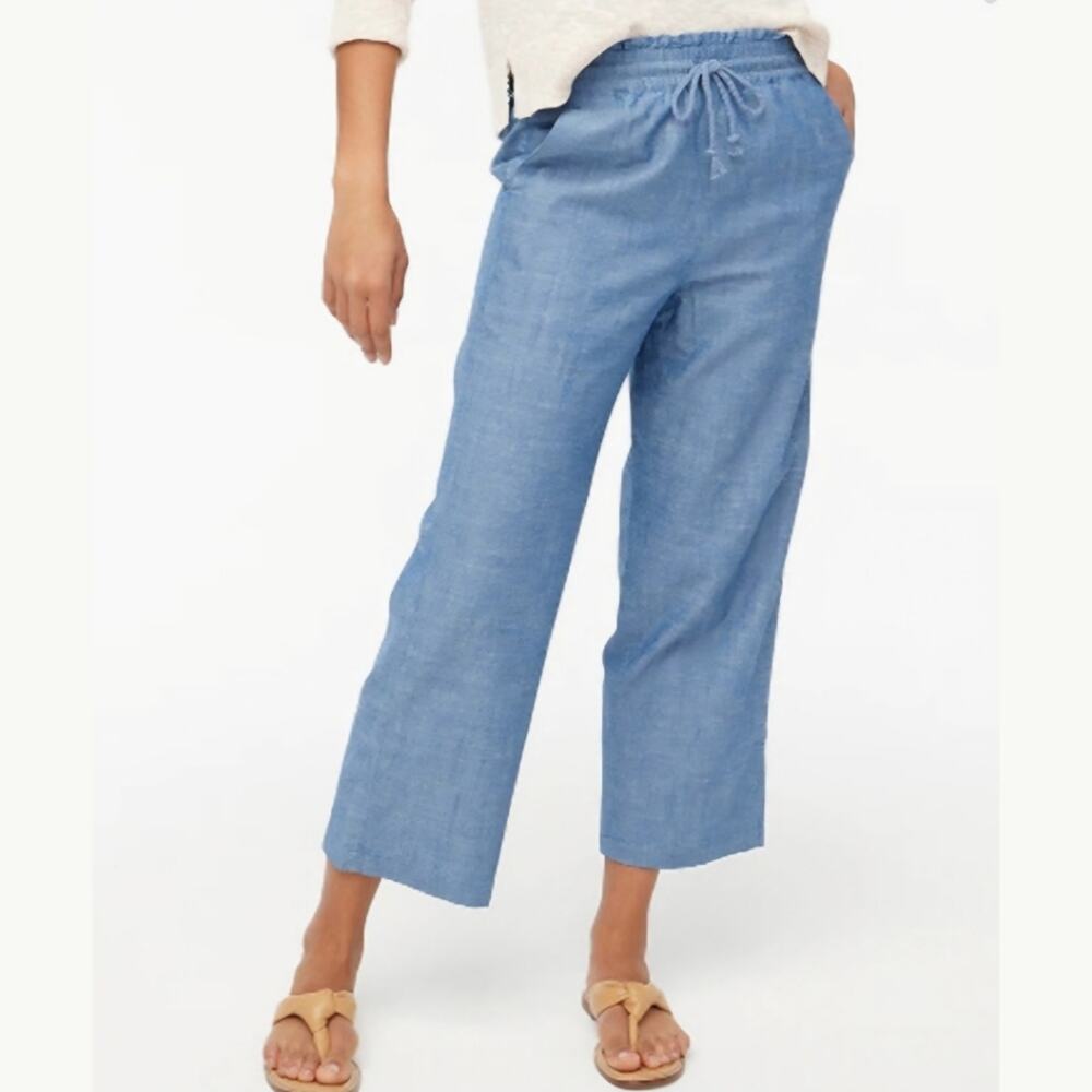 J CREW Chambray Blue Wide-Leg Paper-Bag Pant Pockets Spring Size 6